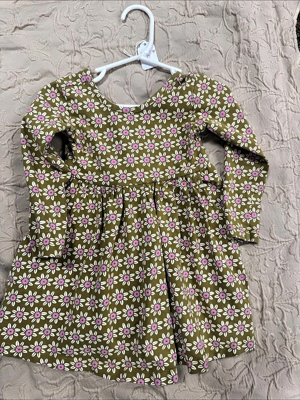 Hanna Andersson Floral Long Sleeve Dress Green & Pink Girls 2T